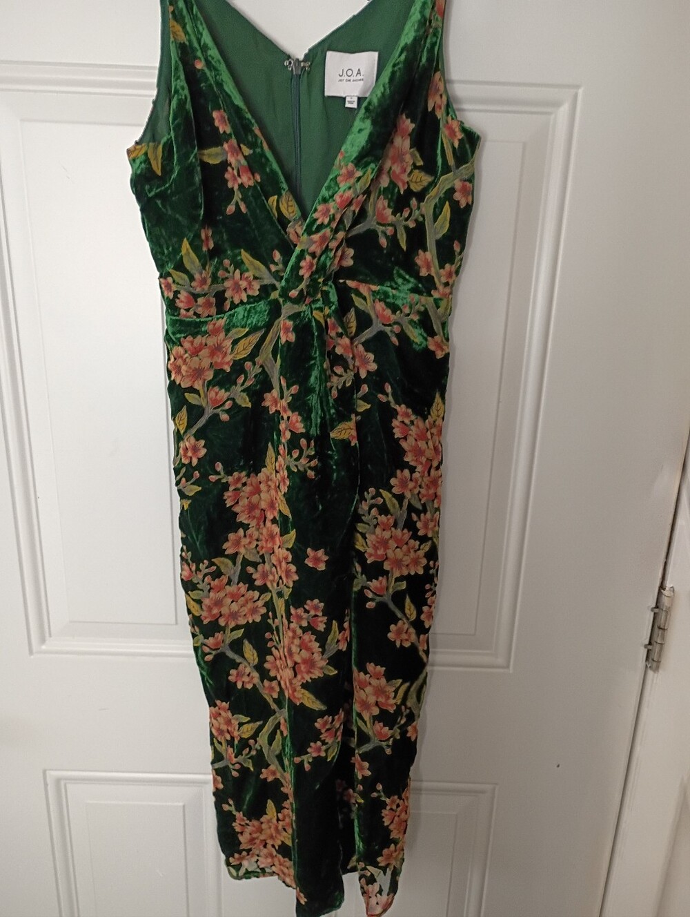 J.O.A. Green Floral Velvet Twist-Front Maxi Dress